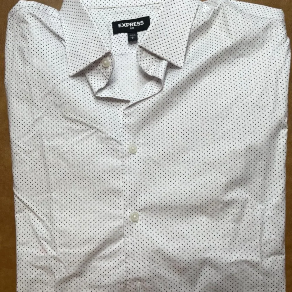 Express - White Patterned Button Up - Large - Picture 7 of 8